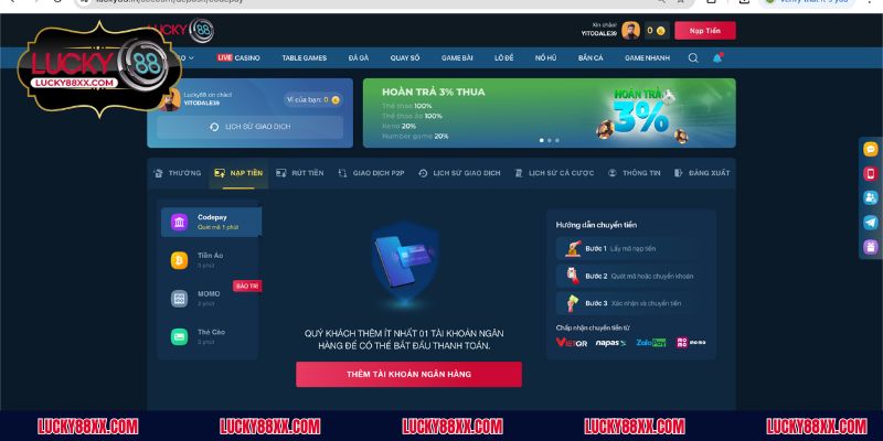 Bật mí chi tiết hệ thống nạp tiền LUCKY88 phổ biến nhất hiện nay