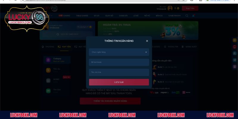 Hướng dẫn từ A - Z quy trình nạp tiền LUCKY88 trực tuyến đơn giản nhất